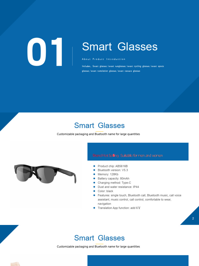 Smart Glasses Features Overview | PDF | Glasses | Bluetooth