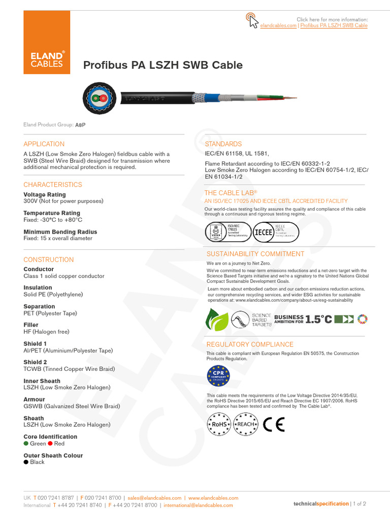 Profibus PA LSZH SWB Cable Specs | PDF | Electricity | Electrical ...