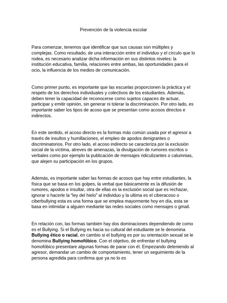 Estrategias para prevenir la violencia escolar | PDF | Acoso ...