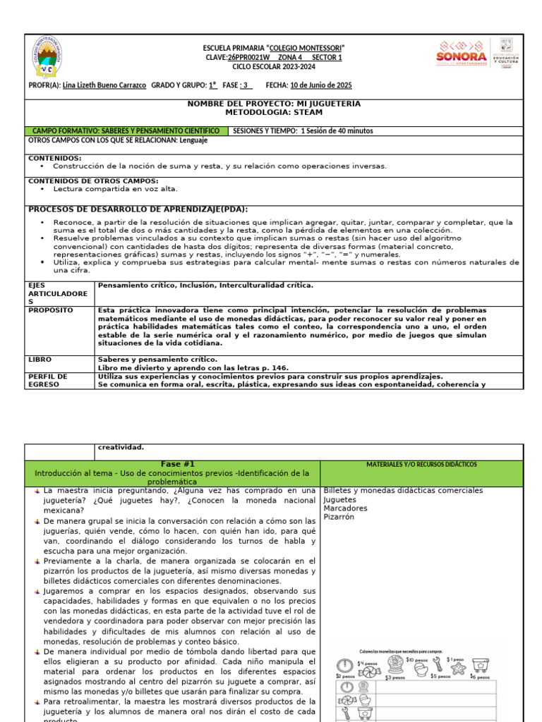 Proyecto de Matemáticas en 1º Grado | PDF | Sustracción | Pensamiento