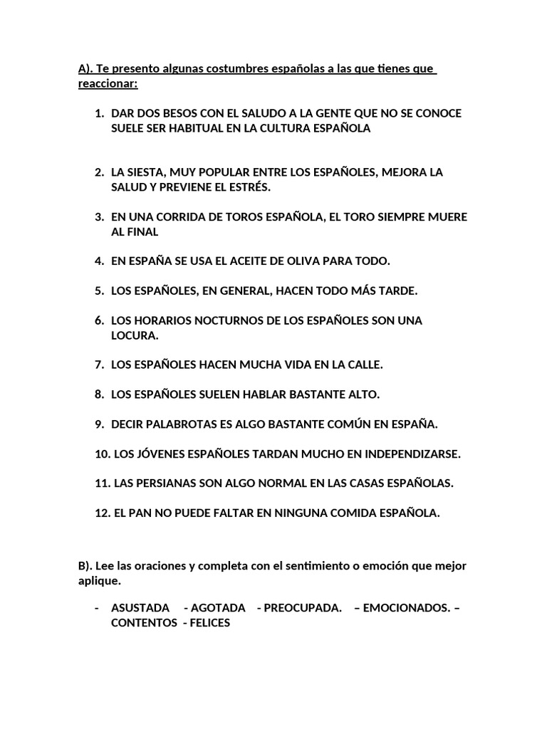 Ejercicios Emociones y Sentimientos | PDF
