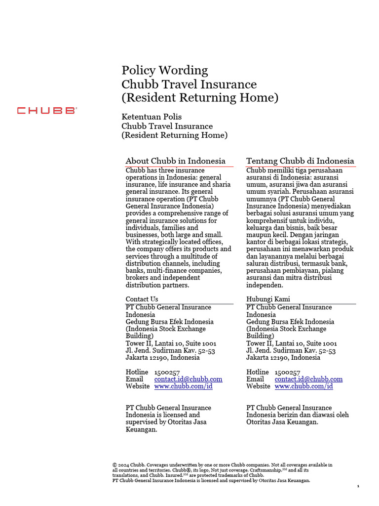 Chubb Travel Insurance Policy Overview | PDF