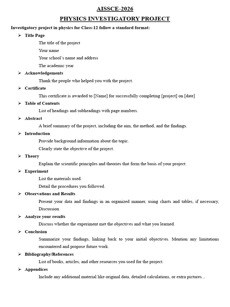 Class 12 Physics Project Format Guide | PDF