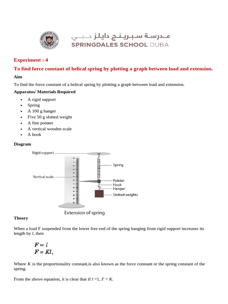 Helical Spring Force Constant Experiment | PDF | Force | Mechanical ...
