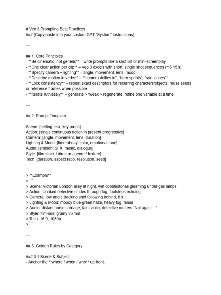 Veo 3 Prompting Best Practices Guide | PDF | Camera | Linguistics
