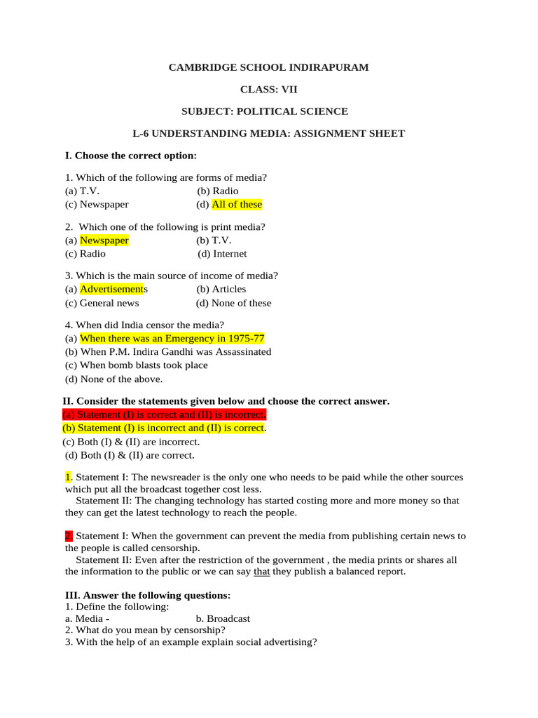 Understanding Media Wrksheet | PDF
