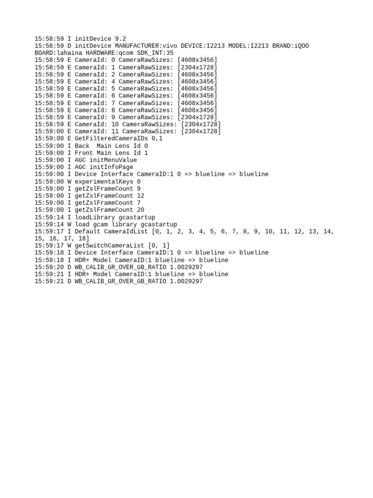 Vivo I2213 Camera Initialization Log | PDF