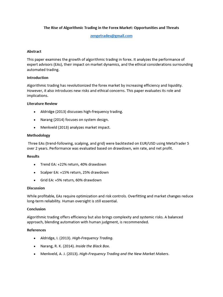 The Rise of Algorithmic Trading in The Forex Market | PDF