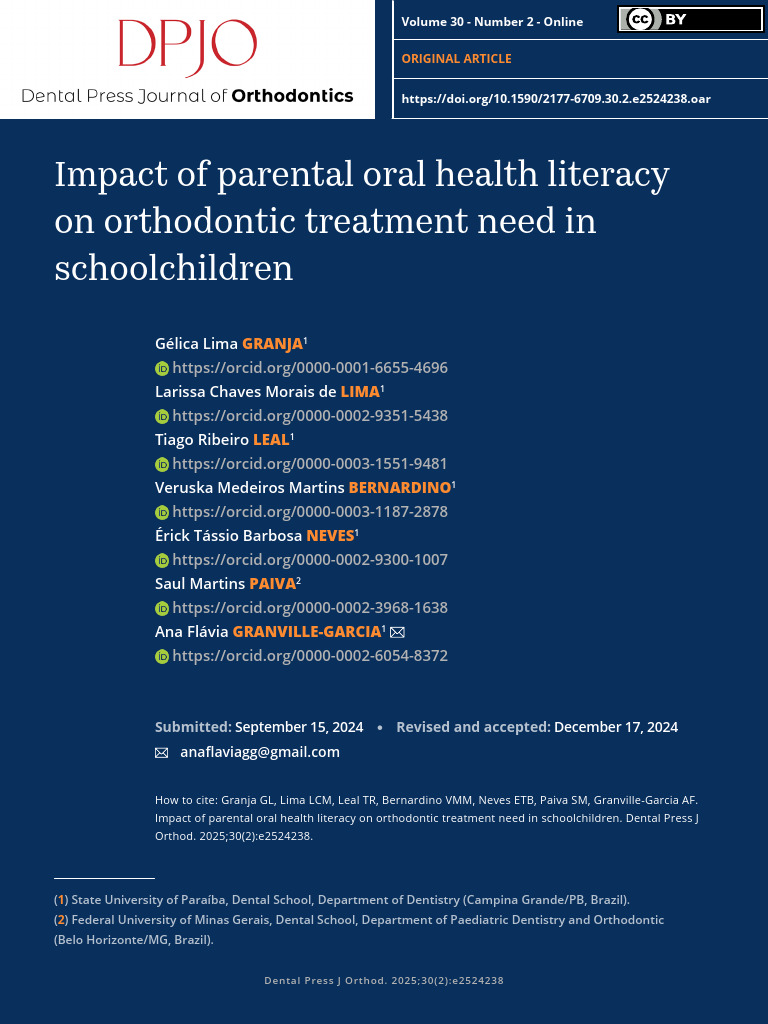 Artigo - Impact of Parental Oral Health | PDF | Orthodontics ...
