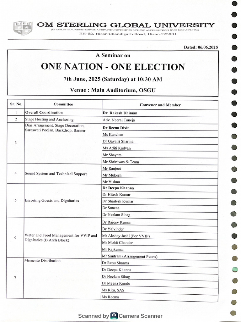 Duty Chart One Nation One Election | PDF
