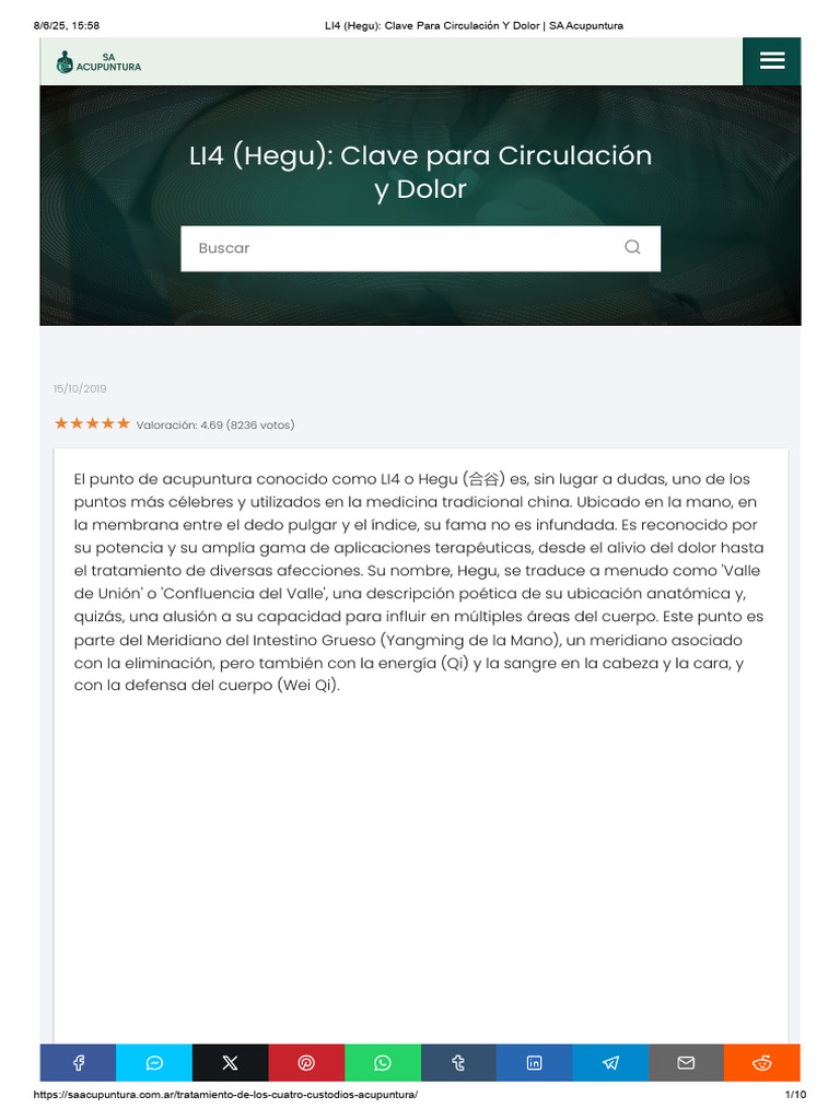 LI4 (Hegu): Acupuntura y Circulación | PDF | Acupuntura | Dolor de cabeza