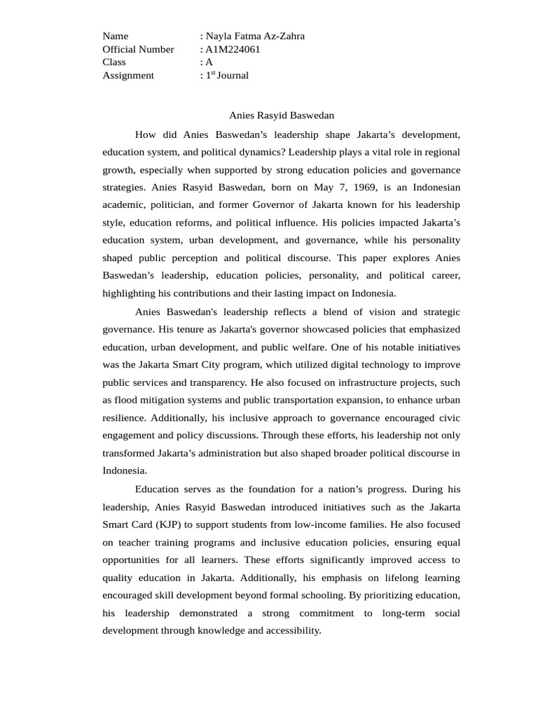 First Journal Intermediate Writing | PDF | Governance | Leadership