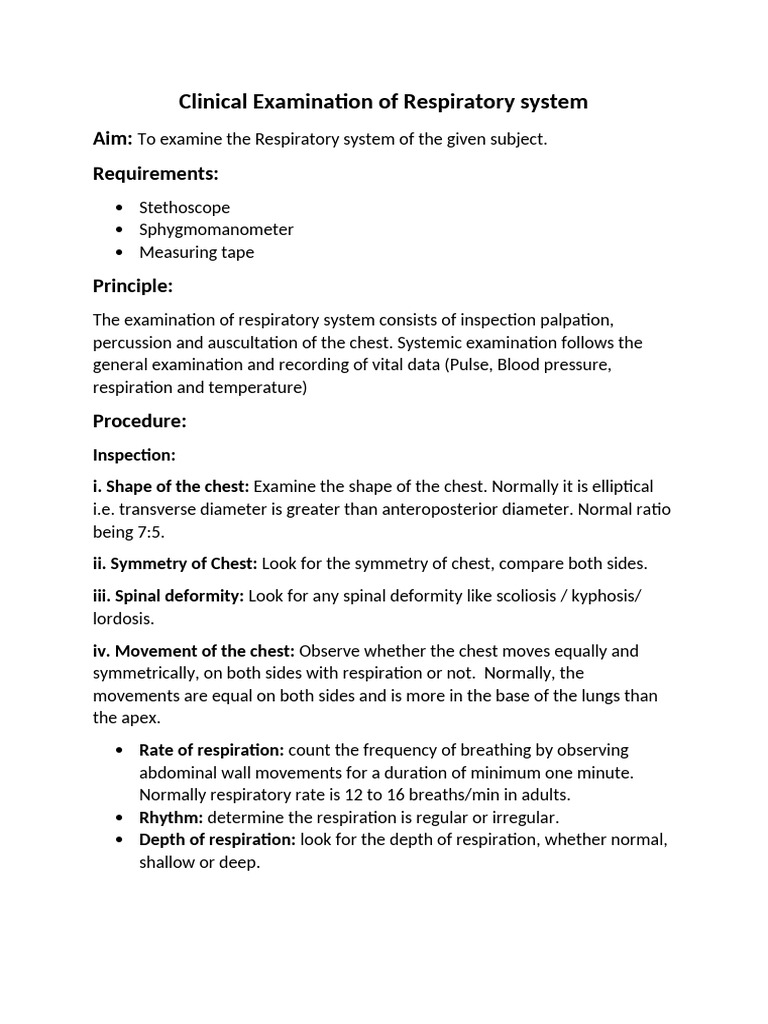 Clinical Respiratory Examination Guide | PDF | Respiratory System | Thorax