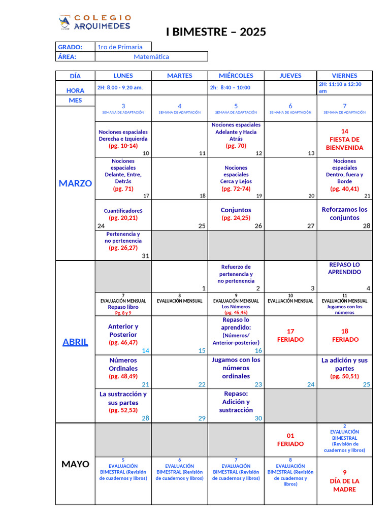 Plan de Estudios 1ro Primaria 2025 | PDF