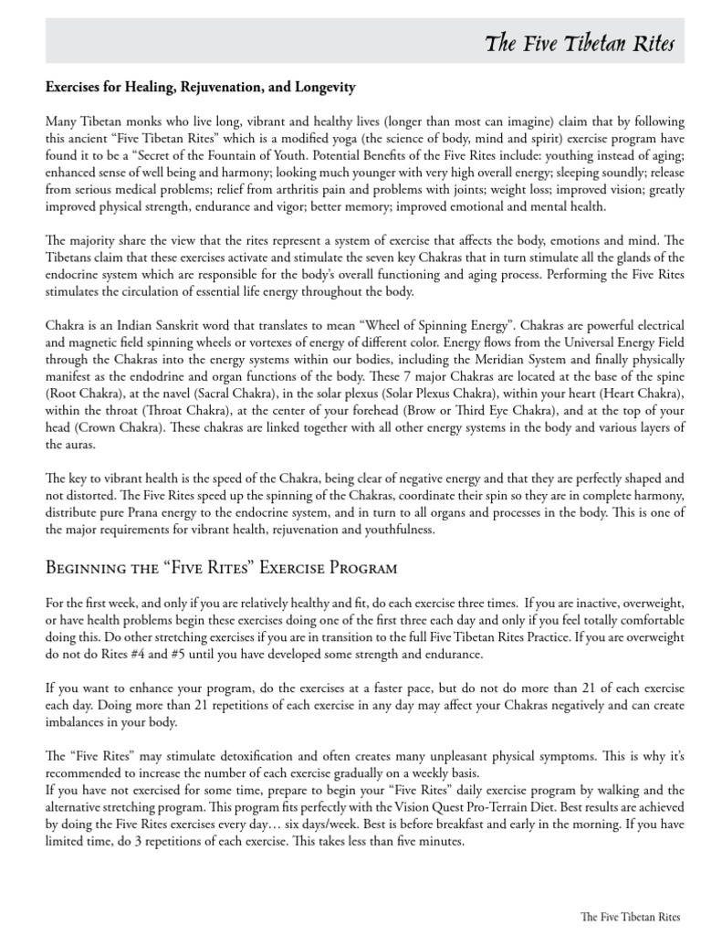 Five Tibetan Rites for Rejuvenation | PDF | Chakra | Breathing