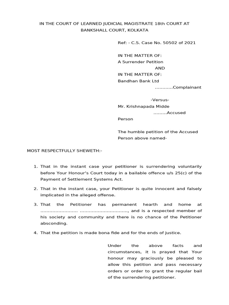 Krishna Midde Surrender Petition Pdf