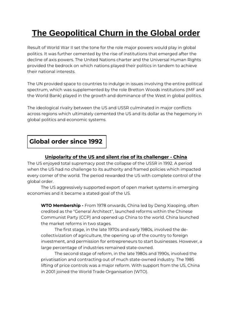 The Geopolitical Churn in The Global Order | PDF | China | World Politics