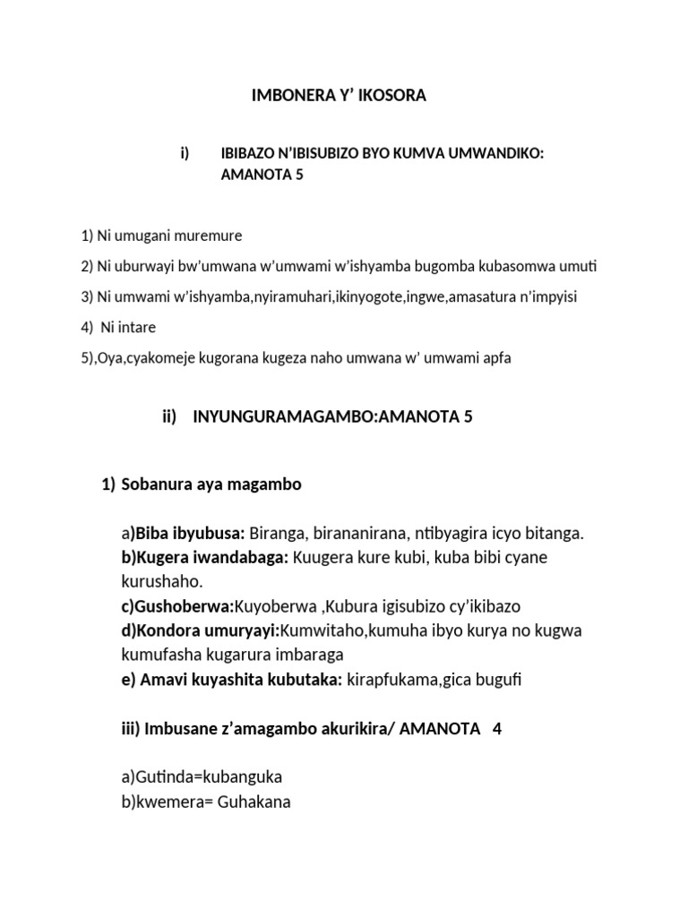 Imbonera Y'ikosora Kiny s4 LFK | PDF