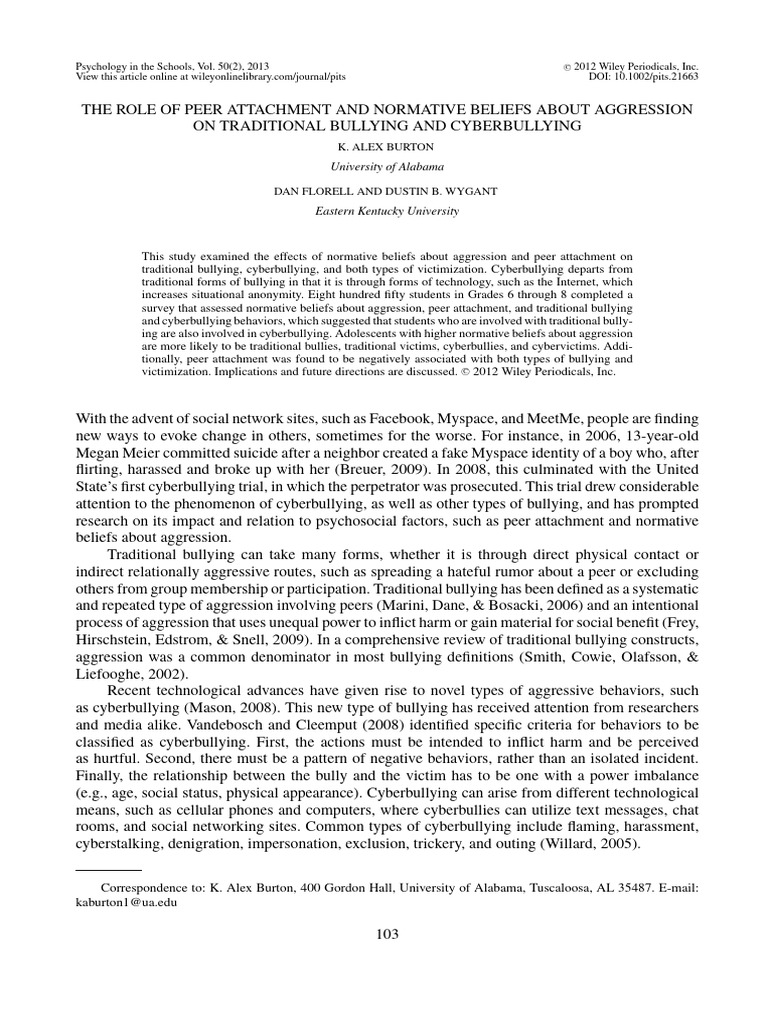 Peer Attachment and Aggression in Bullying | PDF | Cyberbullying | Bullying