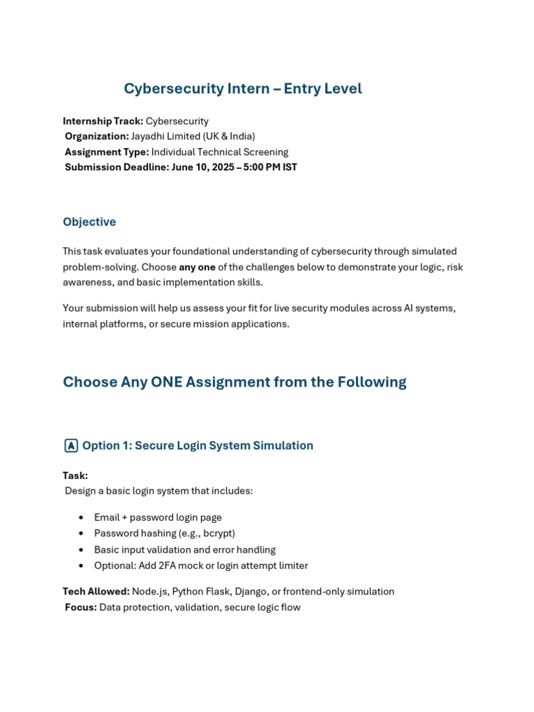Cybersecurity Internship Assignments 2025 | PDF | Security | Computer ...