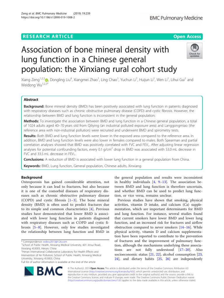 Association of Bone Mineral Density With Lung Function in A Chinese ...