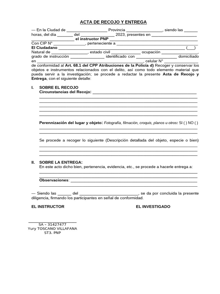 Acta de Recojo y Entrega de Evidencias | PDF