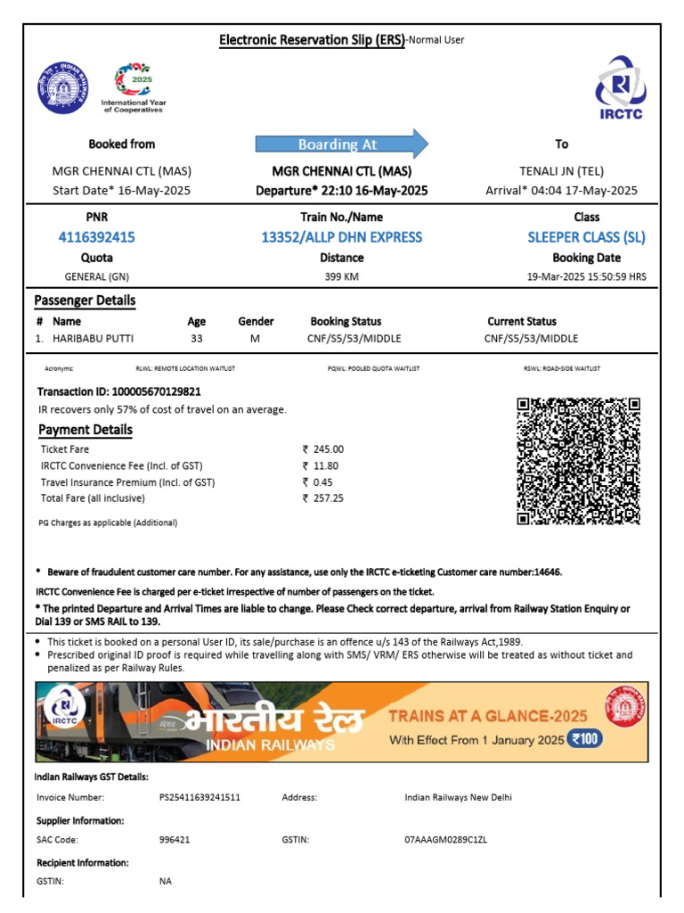 ERS for Train Booking: User Details | PDF | Identity Document | Payments