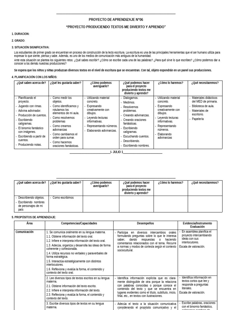 Proyecto de Escritura para Primer Grado | PDF | Aprendizaje | Enseñando