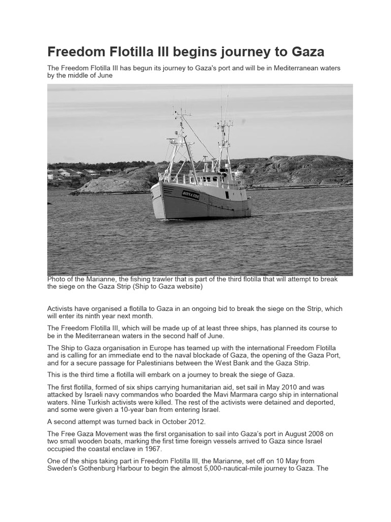 Freedom Flotilla III Sets Sail for Gaza | PDF | Gaza Strip | Blockade ...