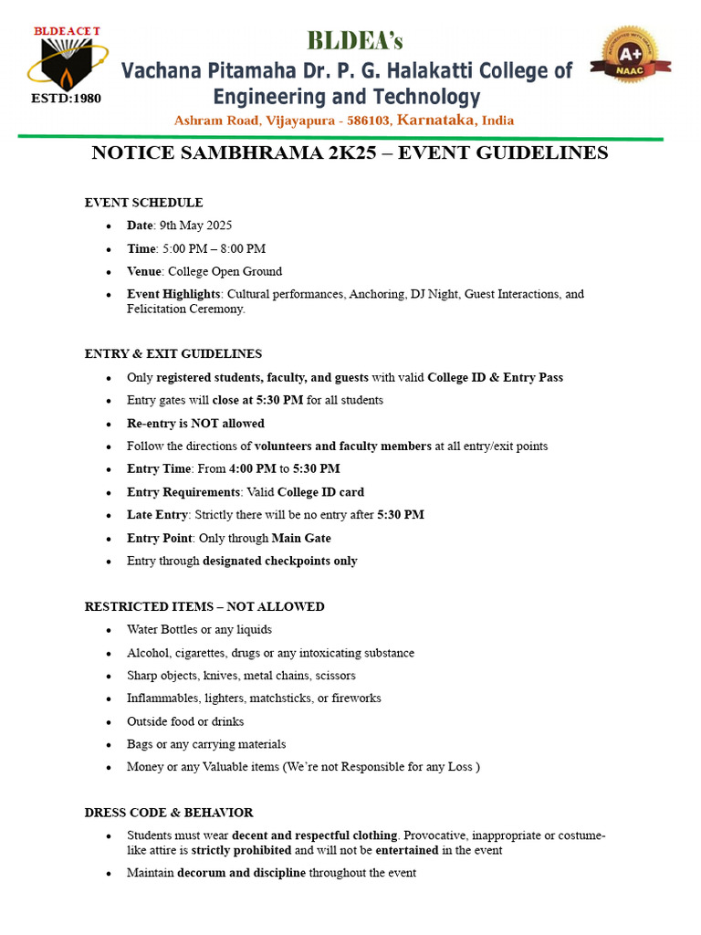 Sambhrama 2K25 Event Guidelines | PDF