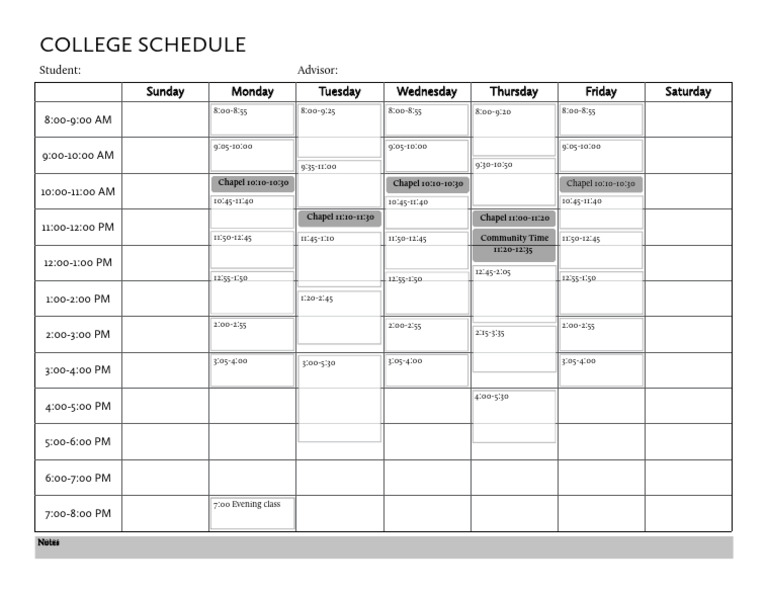 Weekly College Class Schedule | PDF