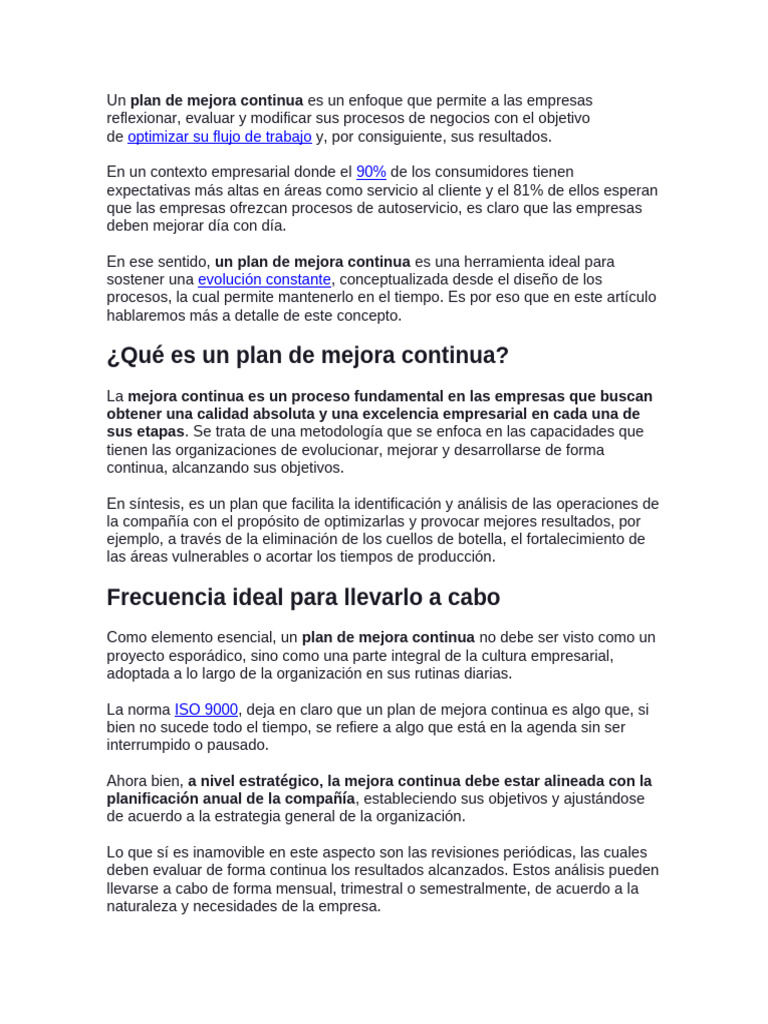 Plan de Mejora Continua Empresarial | PDF | Indicador de rendimiento ...