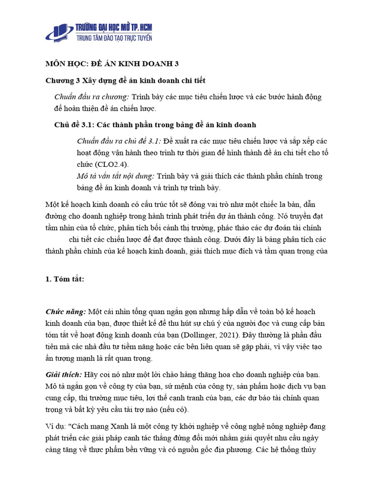 DAKD-C3-CD3.1 Các thành phần trong bảng đề án kinh doanh-Script | PDF