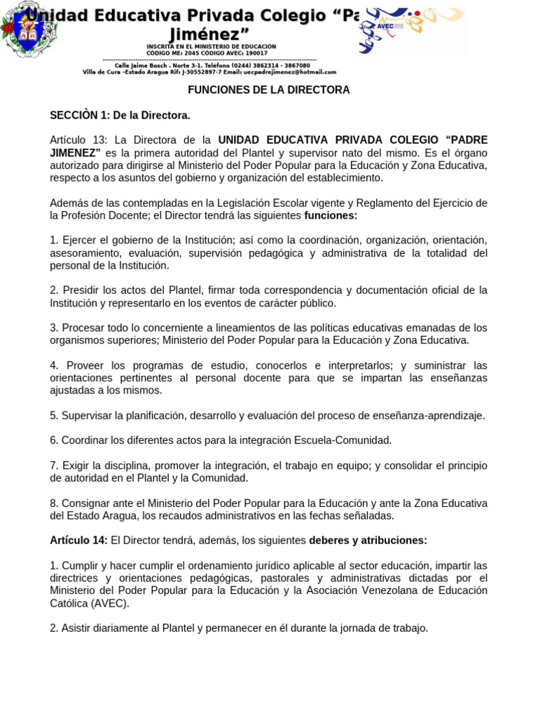 Funciones Del Director y Subdirector | PDF | Maestros | Presupuesto