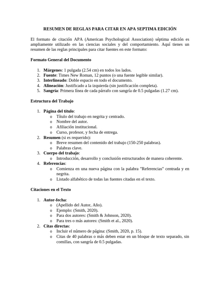 Resumen de Reglas para Citar en Apa Septima Edición | PDF | Estilo apa
