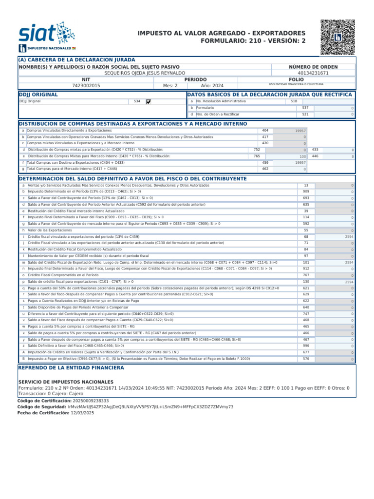 IVA Exportadores: Formulario 210 v2 | PDF | Dinero | Economias