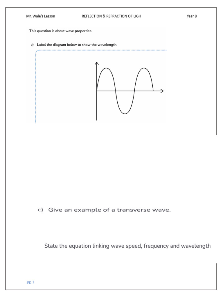 Year 8 Light Reflection & Refraction Guide | PDF | Reflection (Physics ...