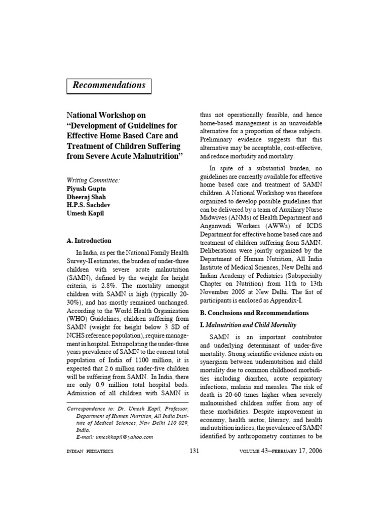 Guidelines On Home-Based Management of SAM | PDF | Malnutrition ...