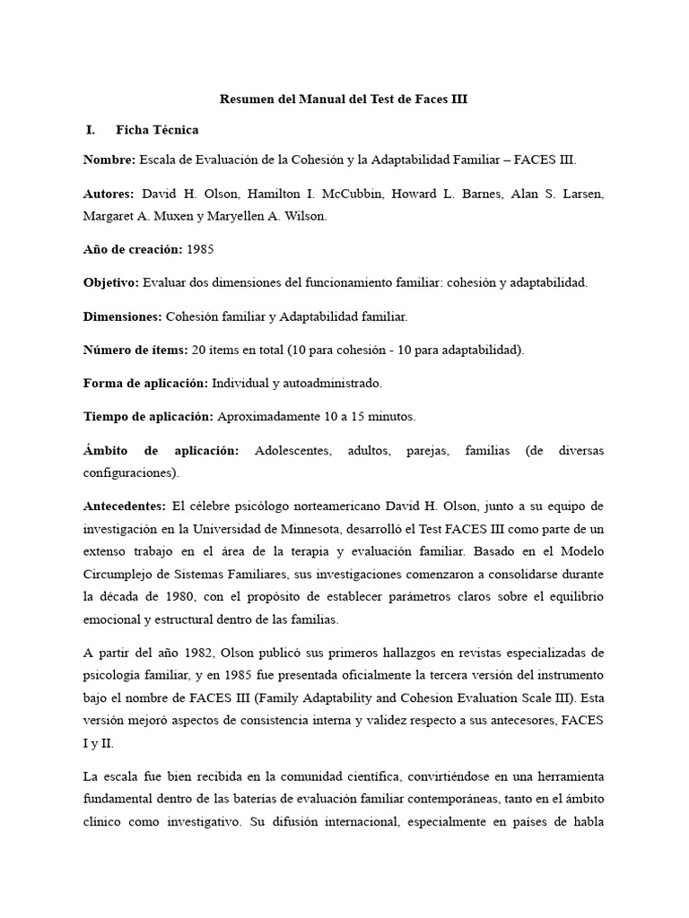 Resumen Del Manual Del Test de Faces III | PDF | Validez (Estadísticas ...