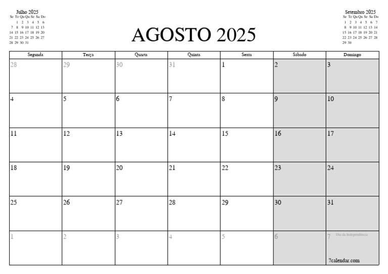 Calendário de Julho a Setembro 2025 | PDF