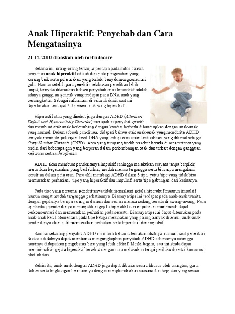 Penyebab Dan Cara Mengatasi Anak Hiperaktif