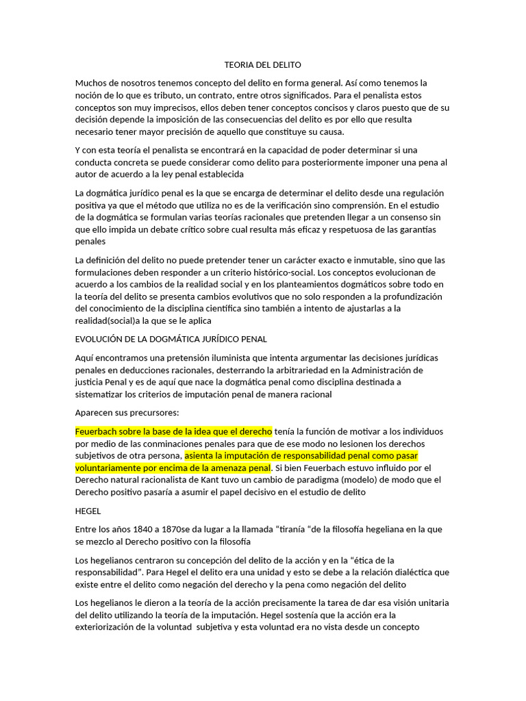 Teoria Del Delito | PDF | Derecho penal | Georg Wilhelm Friedrich Hegel