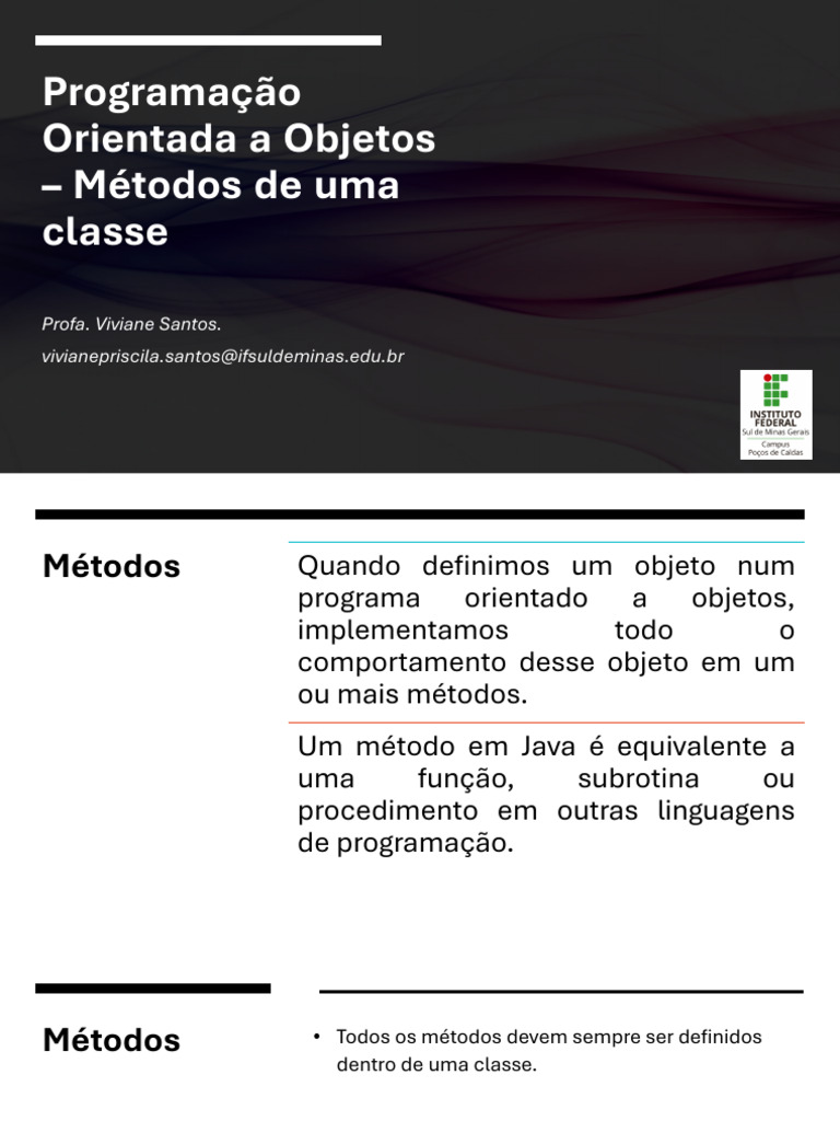 Métodos em Programação Orientada a Objetos | PDF | Classe (programação ...