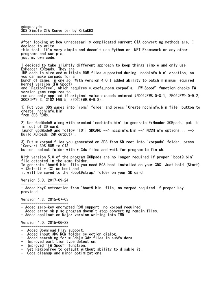 3DS Simple CIA Converter Guide | PDF