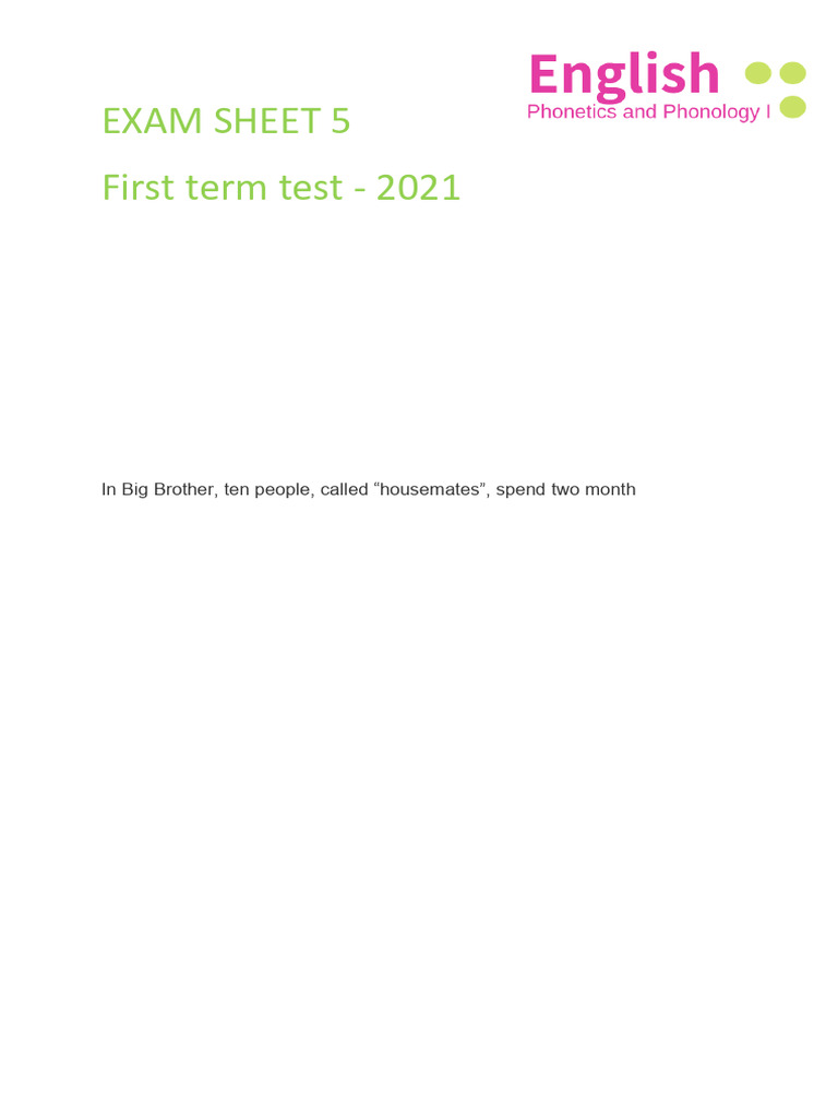 Exam Sheet 5 | PDF