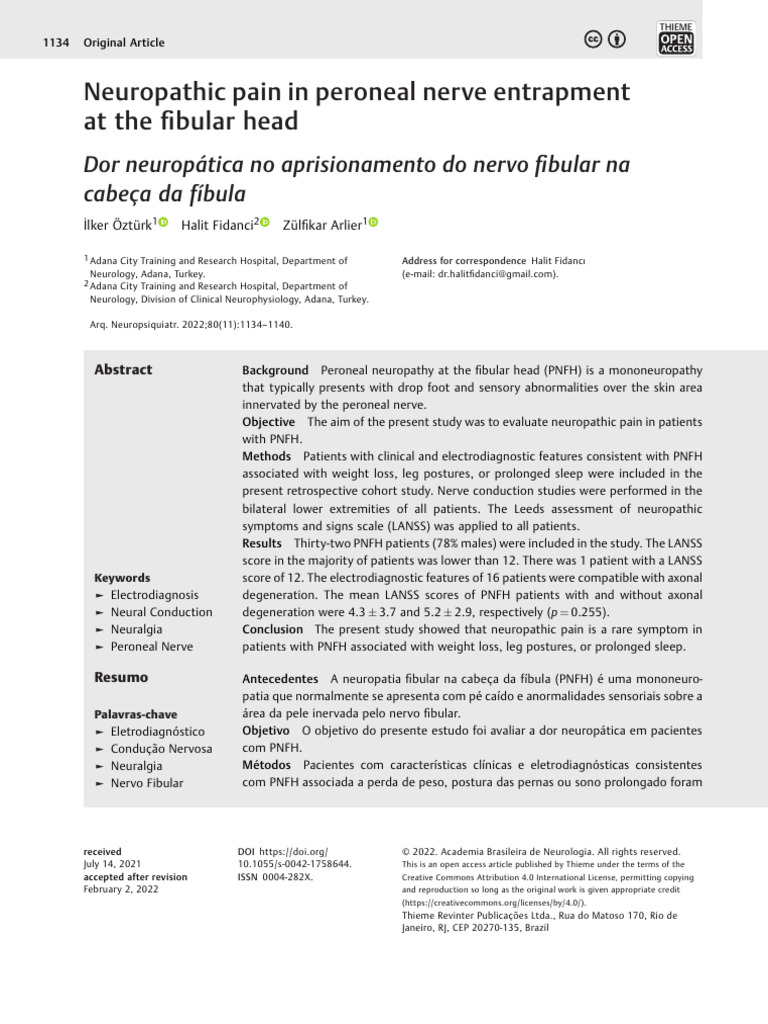 Neuropathic Pain in Peroneal Neuropathy | PDF | Peripheral Neuropathy ...