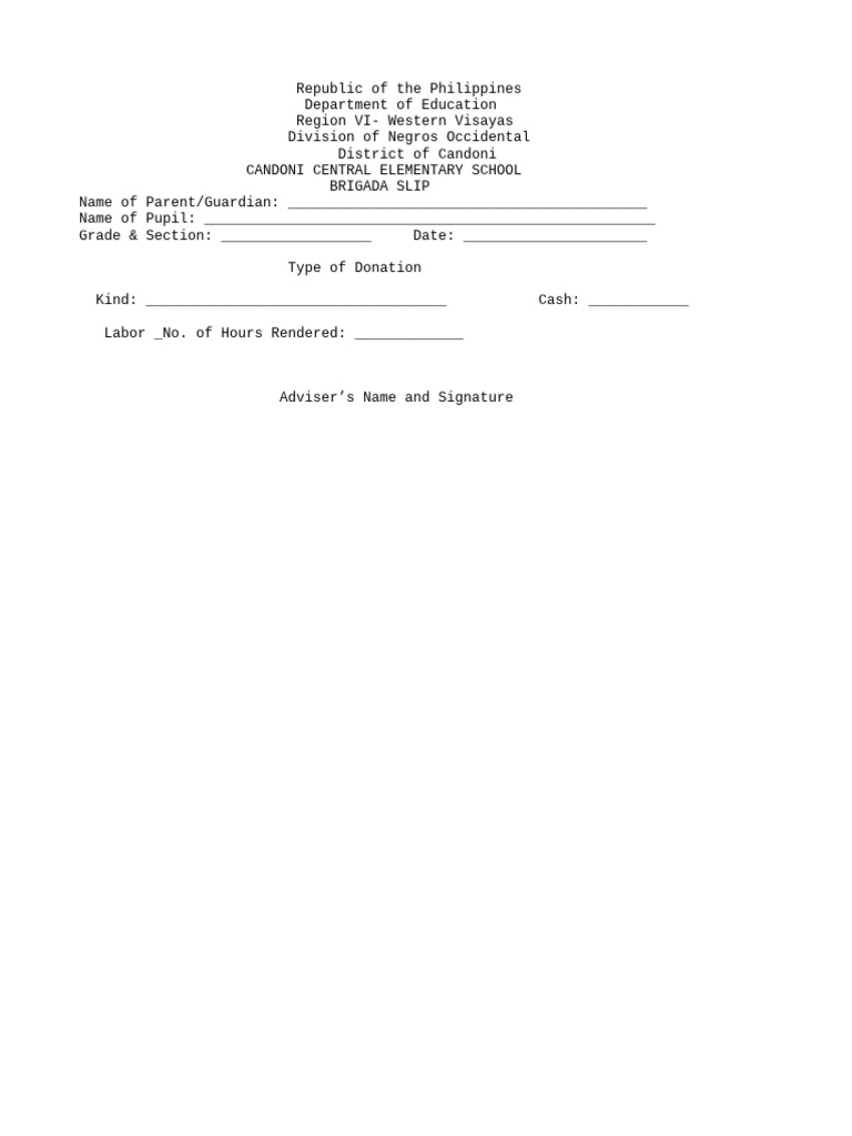 Brigada Eskwela Slip 2025 Template | PDF