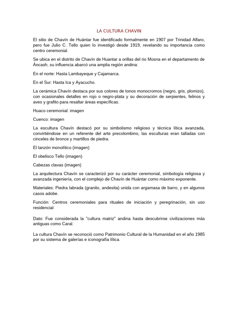La Cultura Chavin | PDF