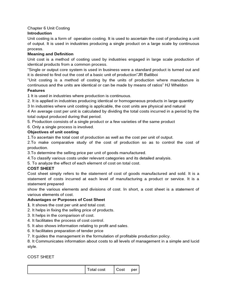 Unit Costing And Job Costing Pdf Cost Cost Of Goods Sold