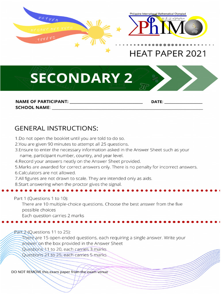 PhIMO Heat 2021 Secondary 2 | PDF | Area | Elementary Geometry